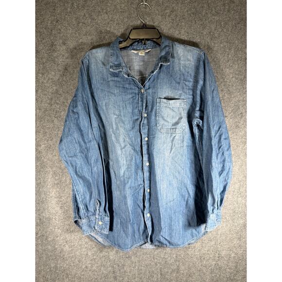 Old Navy Blouse Women Extra Large Blue Button Front The Classic Chambray Preppy - Picture 1 of 7